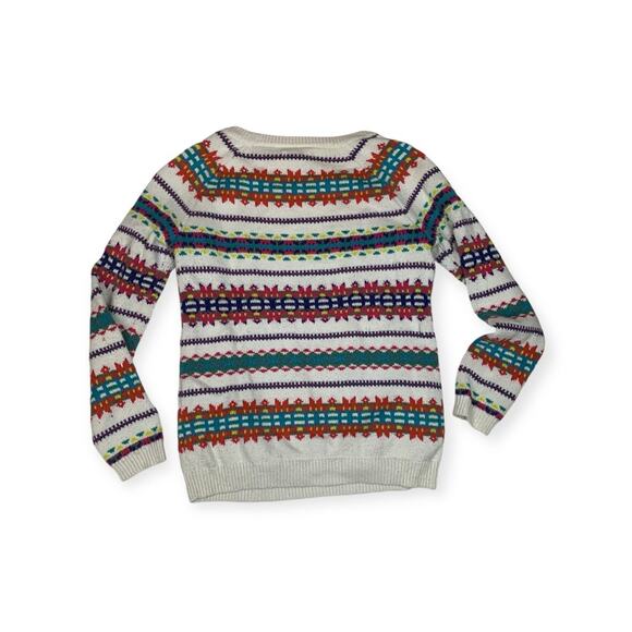 old navy women's medium faire isle knit sweater casual white colorful holiday - Picture 2 of 9